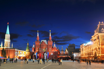 Historical Museum and GUM on Red Square in Moscow, Russia.
