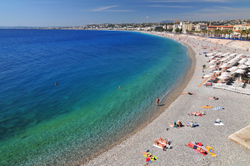 The beach and the Promenade Des Anglais, Nice, Cote dAzur, France. © GISTEL