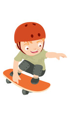 kid playing skate board wearing red helmet