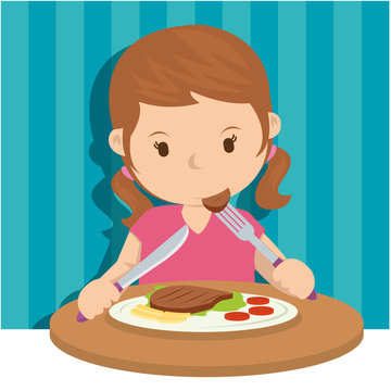 A girl eating sandwiches for breakfast Stock Vector | Adobe Stock