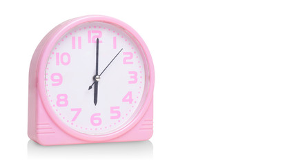 pink alarm clock on white background,copy space