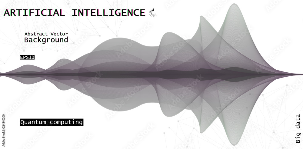 Aufkleber Quantum computing, deep learning artificial intelligence, signal cryptography infographic vector illustrations. Big data algorithms visualization for business, science presentations, posters, covers