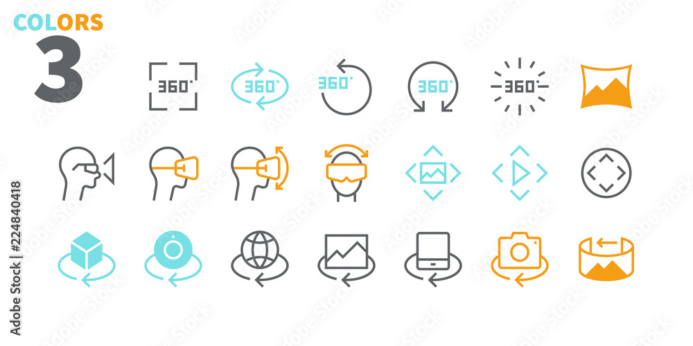 Poster 360 degrees ui pixel perfect well-crafted vector thin line icons 48x48 ready for 24x24 grid for web 
