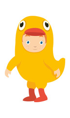 A cute boy wearing duck costume at the carnival