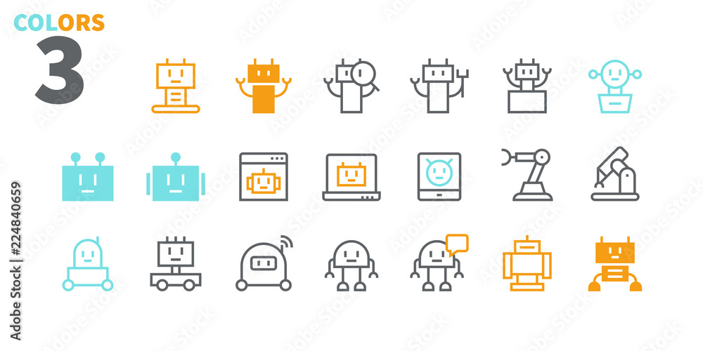 Poster robots pixel perfect well-crafted vector thin line icons 48x48 ready for 24x24 grid for web graphics