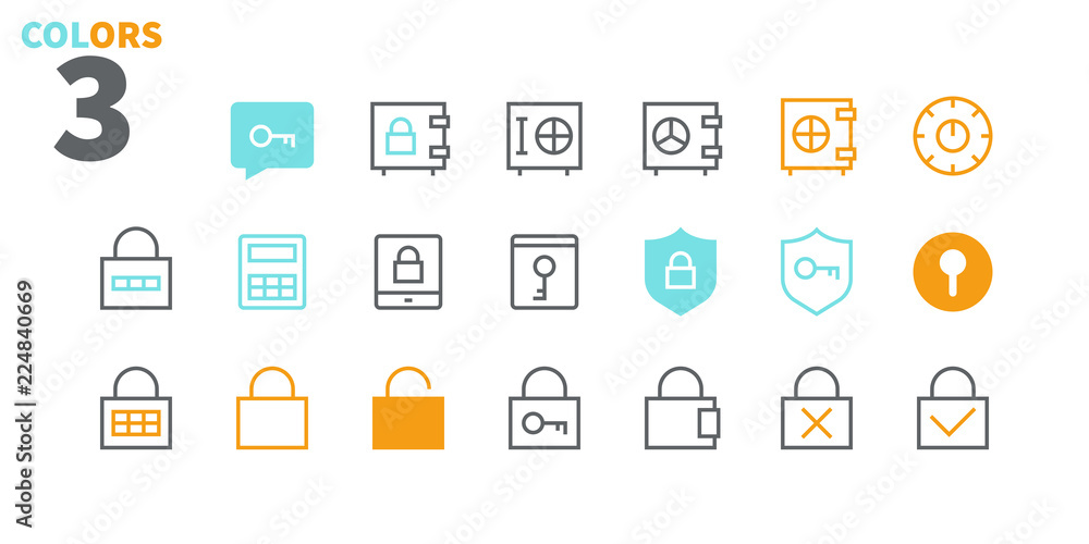 Poster keys and locks outlined pixel perfect well-crafted vector thin line icons 48x48 ready for 24x24 grid