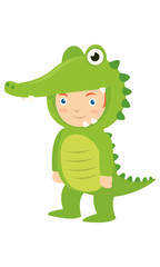 A boy wearing crocodile costume at the school carnival