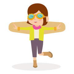 A kid use eyeglasses and playing with paper like airplane