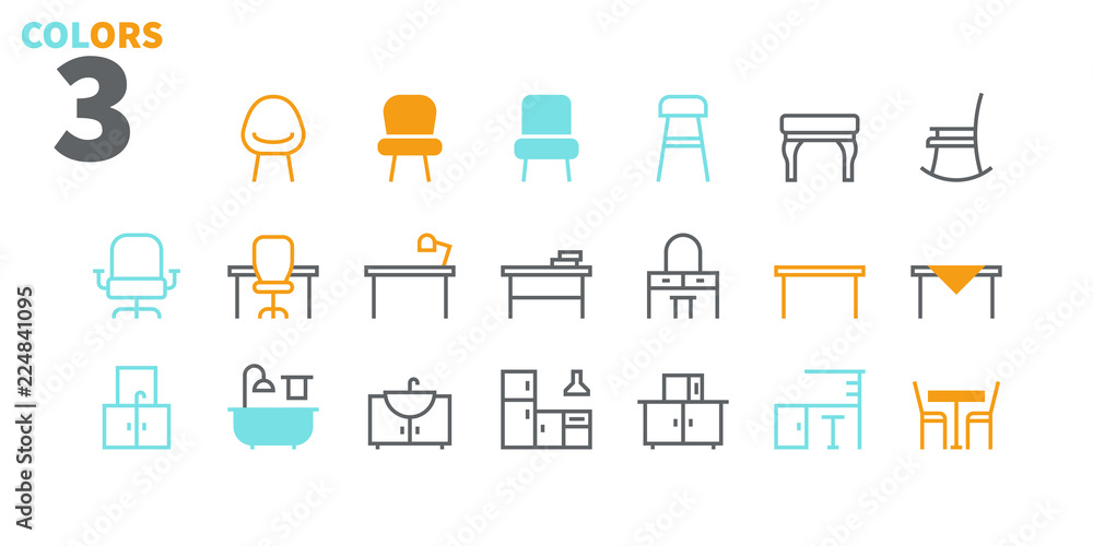 Poster furniture ui pixel perfect well-crafted vector thin line icons web graphics and apps with editable s