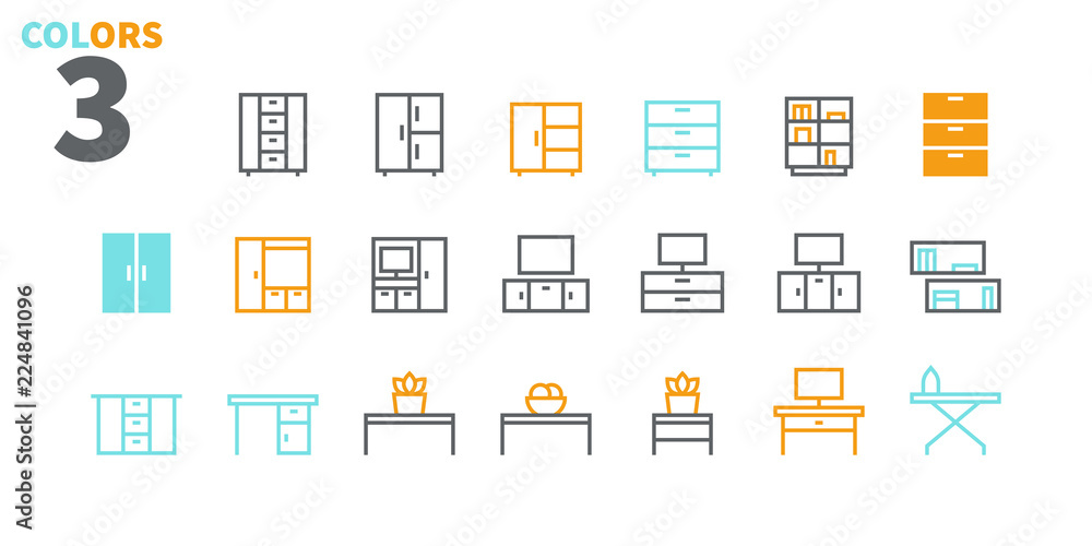 Poster furniture ui pixel perfect well-crafted vector thin line icons web graphics and apps with editable s