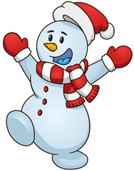 Happy cartoon snowman. Vector clip art illustration with simple gradients. All in a single layer.