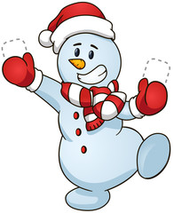 Smiling cartoon snowman. Vector clip art illustration with simple gradients. All in a single layer.