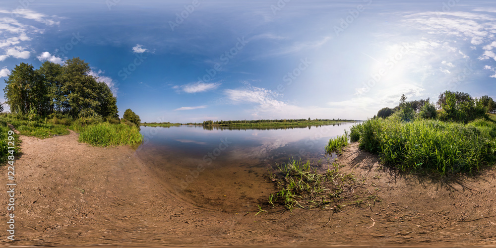 Wall mural full seamless spherical panorama 360 by 180 degrees angle view on the shore of width river neman in 