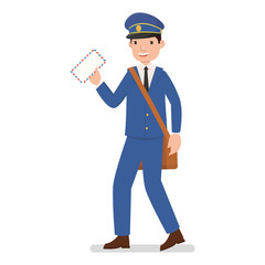 A postman with the bag full of letter ready to send it