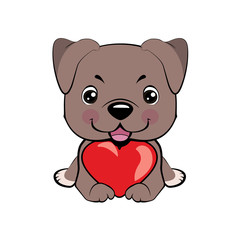 Small, cute puppy with heart. Vector illustration