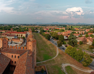 Fototapeta na wymiar Montagnana, Italy - August 24, 2018: Panoramic view of the city fortress from the tower.