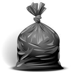 Garbage plastic bag black. Vector clip art illustration.