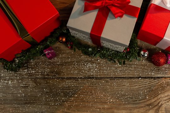 Christmas gifts on a wooden table