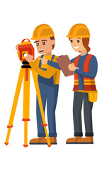 Two construction worker doing measure 