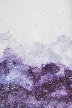 Space Painting With Purple Watercolor Paint On White Background