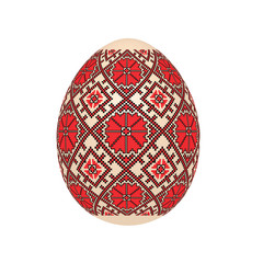 the easter egg with ukrainian cross-stitch ethnic pattern. pysanka ornament. isolated vector.