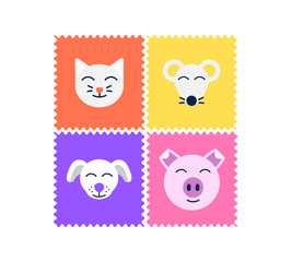 Animal stamps vector set 