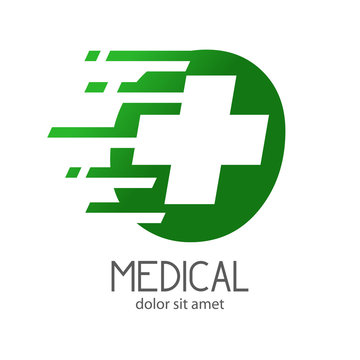 Logotipo MEDICAL con cruz en circulo estilo FAST en verde