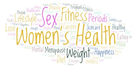 Obraz premium Word cloud with text Women's Health on a white background.