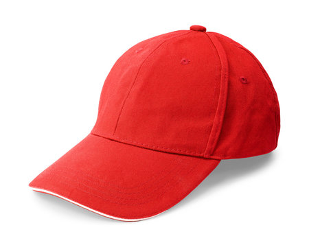 Red cap isolated on white background. Template of baseball cap in front view. ( Clipping path )