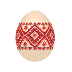 the easter egg with ukrainian cross-stitch ethnic pattern. pysanka ornament. isolated vector.