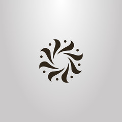 black and white simple vector outline sign of abstract spiral multi-leaf shape with dots