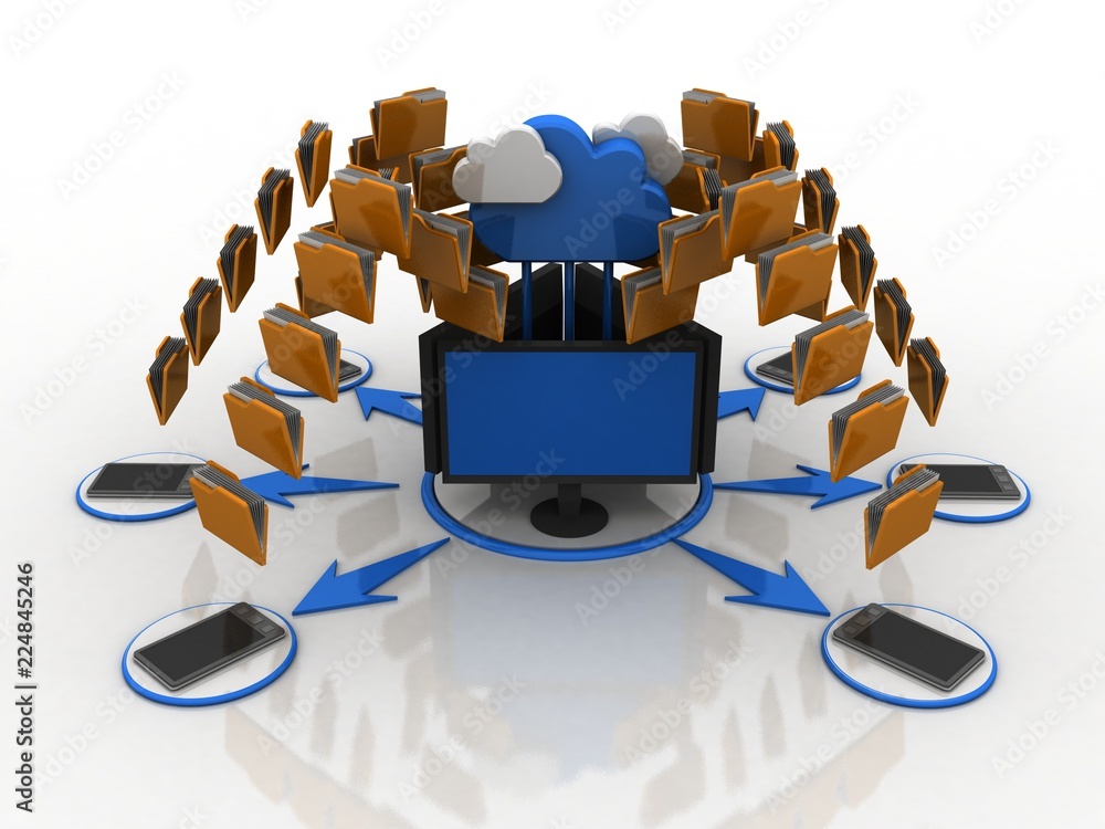 Fototapete 3d rendering computer folder network