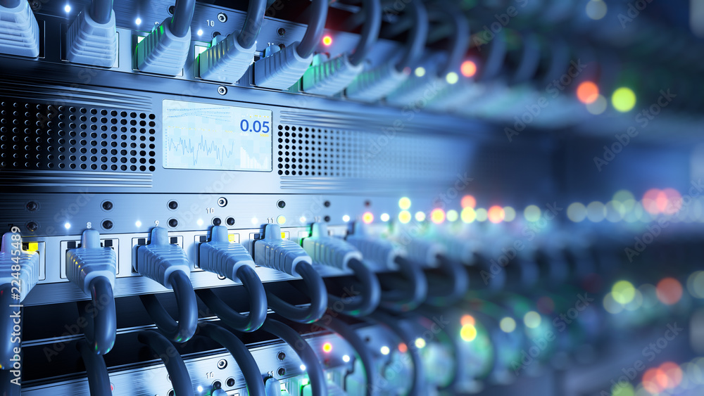 Poster data center cloud connection network router and switch