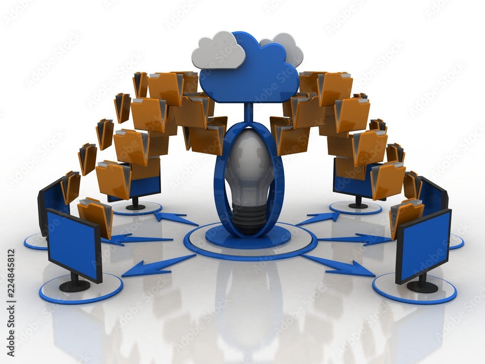 Fototapete 3d rendering computer folder network