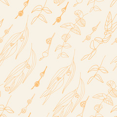 Eucalyptus leaves and berries vector seamless pattern.