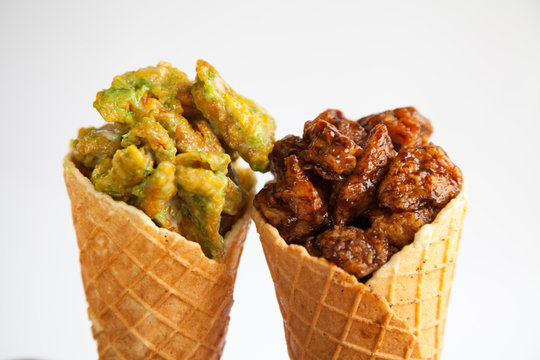 Crispy chicken waffle cone spicy and sour flavour