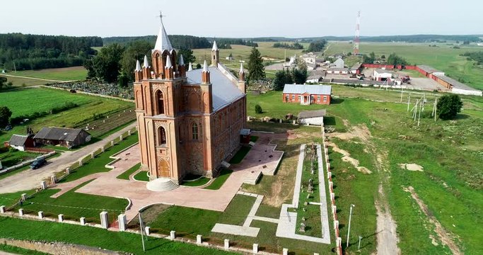 Catholic church in Belarus. Aerial