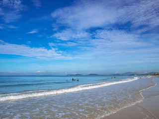 Tropical Idyllic ocean Blue sky and beautiful Beach in vacation time,Holiday on the beach,Summer concept.Thailand.