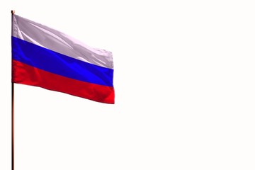 Fluttering Russia isolated flag on white background, mockup with the space for your content.