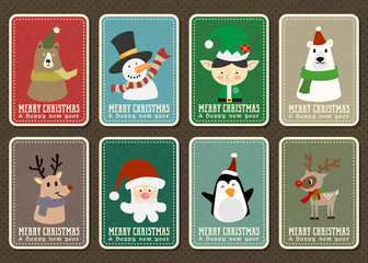 Merry Christmas and happy new year vector greeting card set.