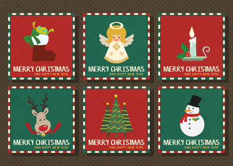 Merry Christmas and Happy new year vector greeting card collection set.