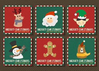 Merry Christmas and Happy new year vector greeting card collection set.