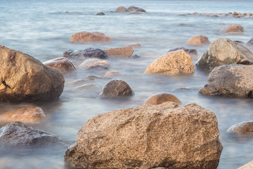 long exposure of sea and rocks