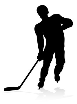 A silhouette ice hockey player sports illustration