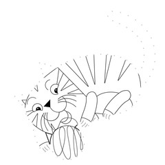 cartoon happy cat playing wool - connecting dots game - illustration for children