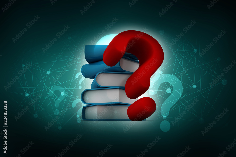 Poster 3d rendering books with question mark symbol