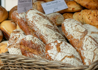 Fresh bread for sale at local farmers market
