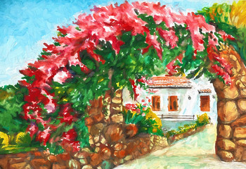 Cyprus village Karmi art illustration 