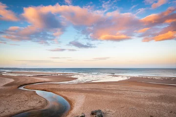 Poster Druridge Bay and Dunbar Burn near sunset / Druridge Bay is a seven mile long beach in Northumberland between Amble to the north and Cresswell to the south