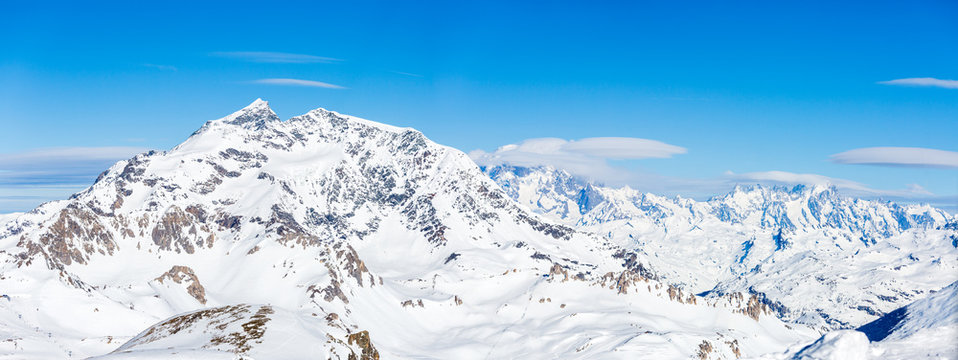 Panoramic image of snow mountains